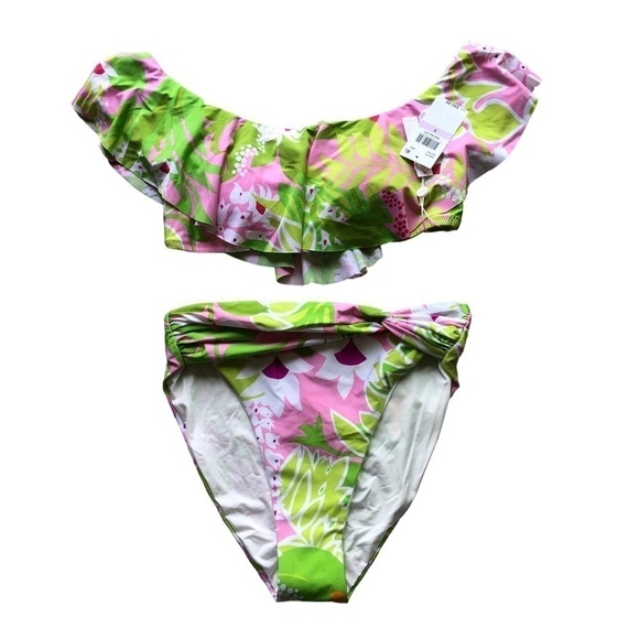 Trina Turk La Palma Ruffled Bandeau High And Waist Bikini Both Size 6 - Picture 4 of 15